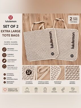 Lululemon Extra Large Reusable Tote Bag Set of 2 | Geometric Print